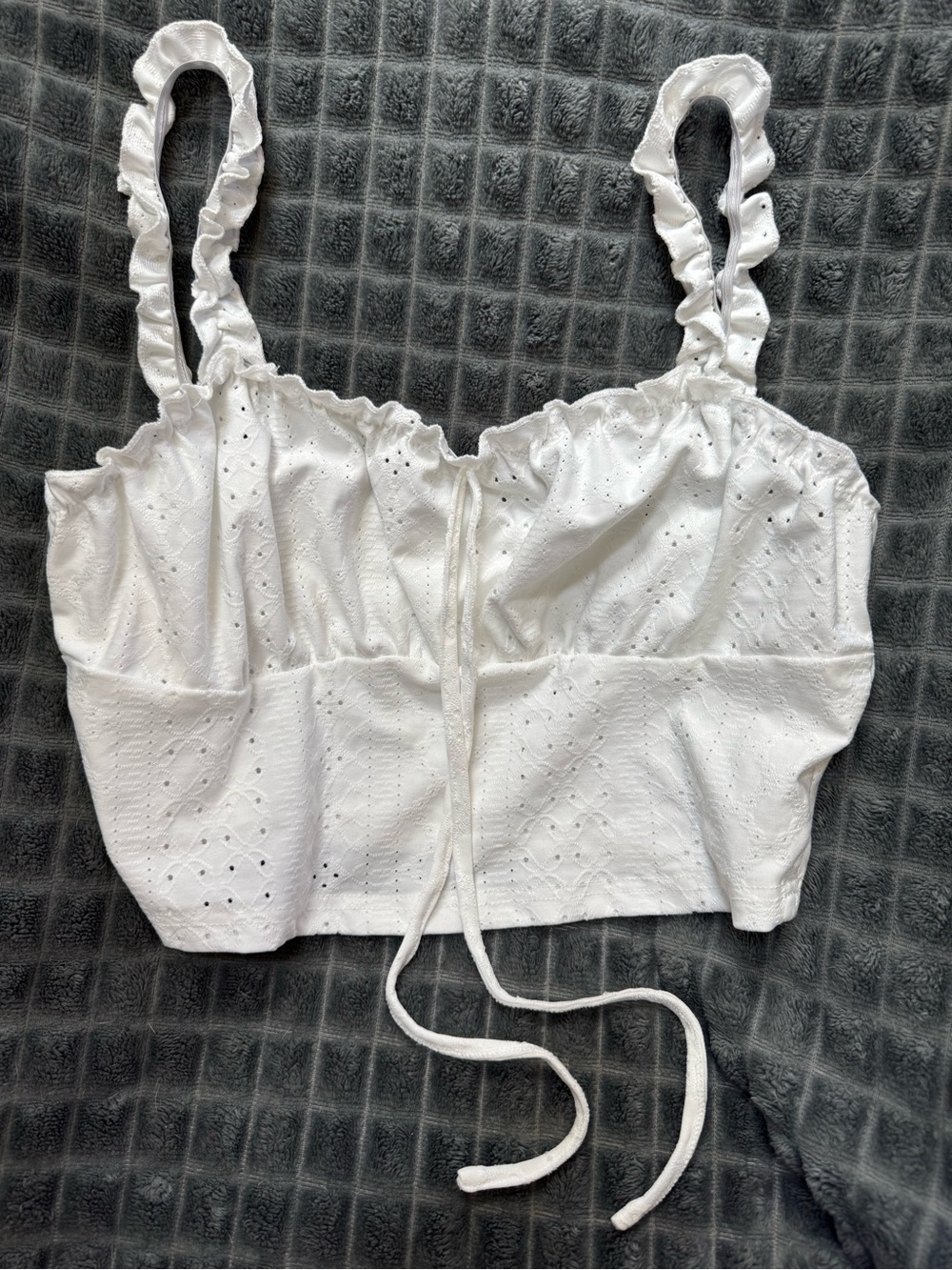 NWOT XL White Eyelet Ruffle Strap Crop Top Shirt Renaissance Wear Summer Casual - Picture 1 of 3